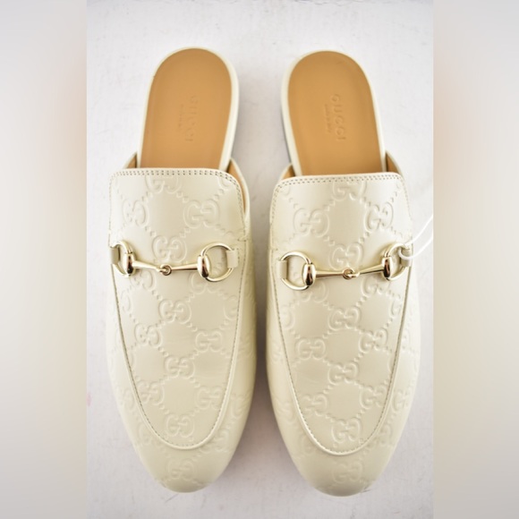 Gucci Princetown New Ivory GG Monogram Logo Slide Loafer Mule Slipper Flat 36.5 - Picture 12 of 16